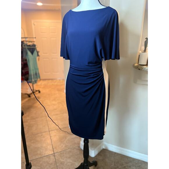 Lauren Ralph Lauren Navy/White Color block Elbow Sleeve Day Dress 6 MSRP $124 - Picture 3 of 4